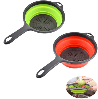Kitchen Foldable Silicone Strainer Colanders, Collapsible Colanders with Handles, Space-Saver Folding Strainer Colander for Draining Pasta, Vegetable (Blue)