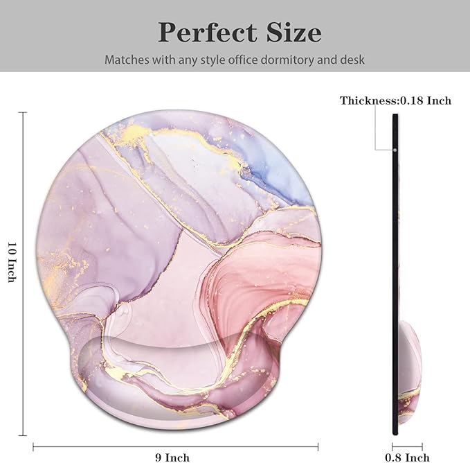 WAVEYU Pink Golden Marble Mouse Pad with Wrist Support, Mouse Mat for Women Non-Slip Rubber Base Mousepad for Desk Laptop Gaming Working Computers Easy Typing & Pain Relief