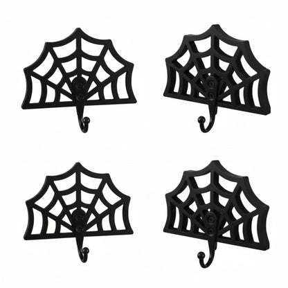 Thyle 4 Pcs Black Cobweb Wall Key Holder Gothic Wooden Key Hooks for Wall Mount Cute Home Decor for Keys Door Coats Towels Bags Spider Web Decor for Bathroom Kitchen Living Room Bedroom