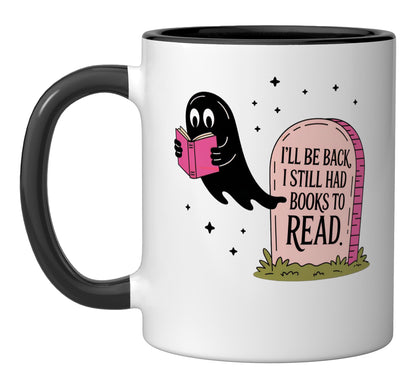 Funny Ghost Halloween Read Books Lover Bookworm Girl Reading Ceramic Mug, Black/White