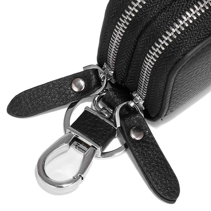 Berfi Life Key Fob Case Genuine Leather, Double Zipper Car Key Holder & Key Wallet with Keychain, Key Pouch for Purse Gift