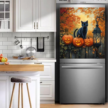 Halloween Black Cat Dishwasher Magnet Cover, Fall Garden Pumpkin Lantern Dish Washer Ccovers for The Front Magnetic Panel Decal, Refrigerator Magnets for Kitchen Decorative Sticker, 23"x26"