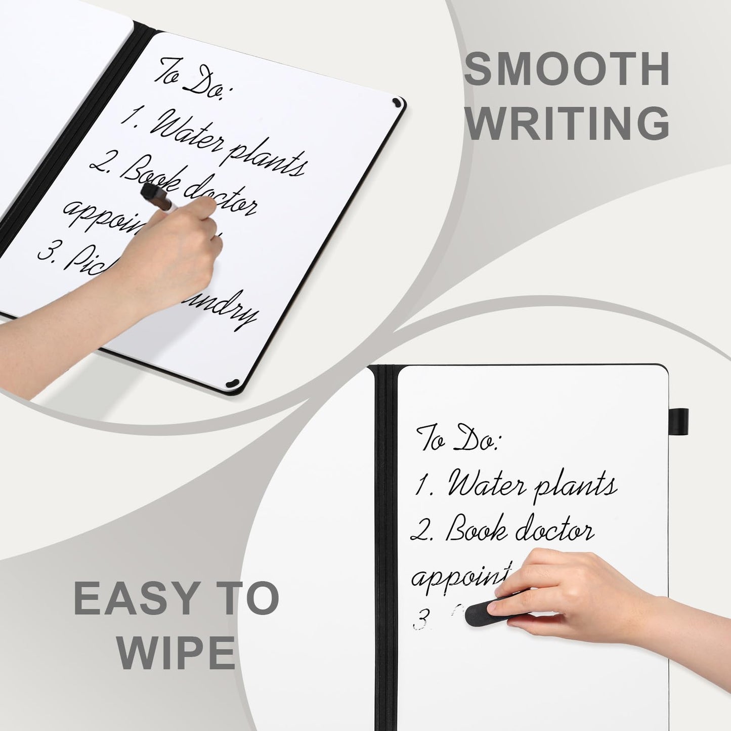 AGM Portable White Board Dry Erase Notebook, 12" x 9" Double Sided Folding Whiteboards with 3 Pens, Small Travel Dry Erase Board Skin-Friendly Material for Study, Meeting, Planning, Tuscan