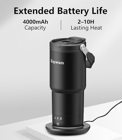 Kepwam Self-Heating Travel Mug 20oz, Temperature-Controlled Coffee Warmer Mug, Smart Travel Coffee Mug Keep Coffee Drinks Hot, Heated Mug Great for Driver Outdoor Fits Car Cup Holders