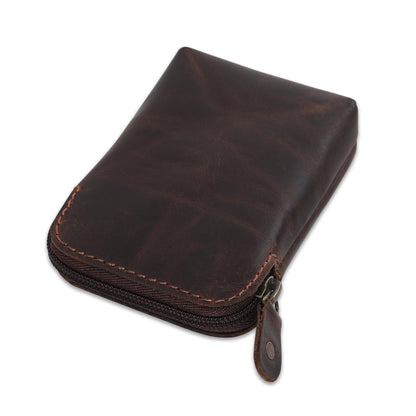 CestAntiQ Premium Full-Grain Leather Playing Card Case Zippered Card Deck Holder for Poker and Bridge Travel Accessory Secure Multi-Purpose Wallet Leather Cards Holder Brown