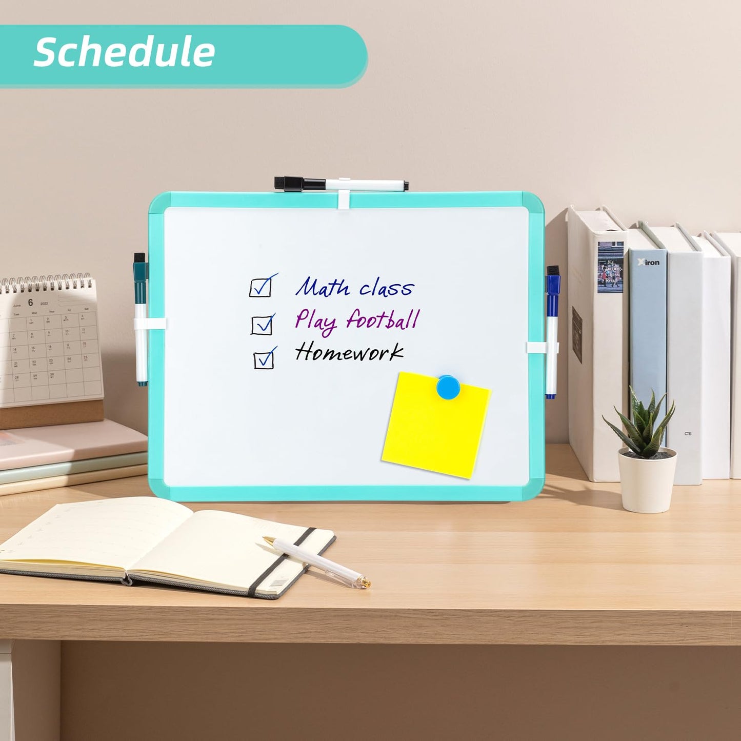 VUSIGN Small White Board Dry Erase, 14'' x 11'' Magnetic Dry Erase Board, Mini Whiteboard with Markers for Students, Fridge, Wall, Locker, Green