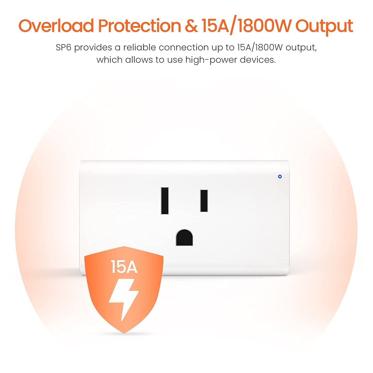 TENDA SP6 Smart Plug WiFi Outlet Switch, Works with Alexa & Google Assistant for Voice Control, Remote Control via App, Timer & Schedule Function, 15A Easy Install, Compact Design, FCC ETL Certified
