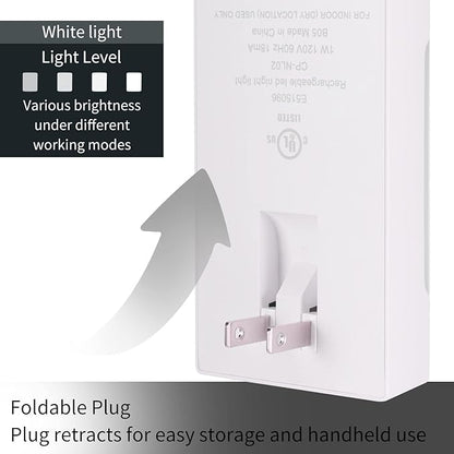 4-in-1 LED Night Light Emergency Backup Light, Motion Sensor, Dusk-to-Dawn Sensor, Rechargeable Battery Operated 5000K Daylight White, LED Flash Light for Home, Power Failure, Hurricane