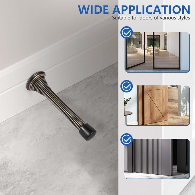 KISEER 12 Pack Spring Door Stops 3 1/4 Inch Flexible Heavy Duty Spring Door Stopper with RustProof Screw Rubber Bumper Tips (Oil Rubbed Bronze)