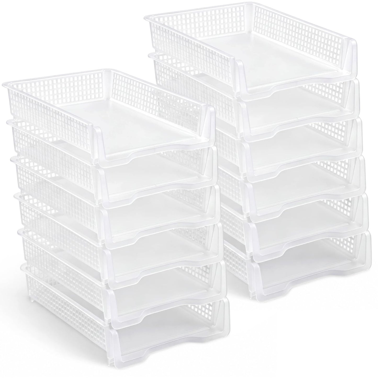 Geetery Set of 12 Plastic Trays for Teachers Turn in Trays Classroom Stackable Paper Tray Plastic Classroom Teachers Desk Letter Organizer Storage Baskets for Office, Desk, Home (Clear)