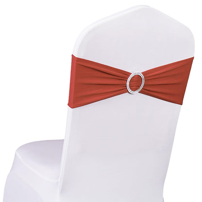 SINSSOWL Pack of 50 Spandex Terracotta Chair Sashes Bows Elastic Chair Bands with Buckles for Wedding Reception Banquet Bridal Shower Halloween Decorations - Terracotta/Brick Red