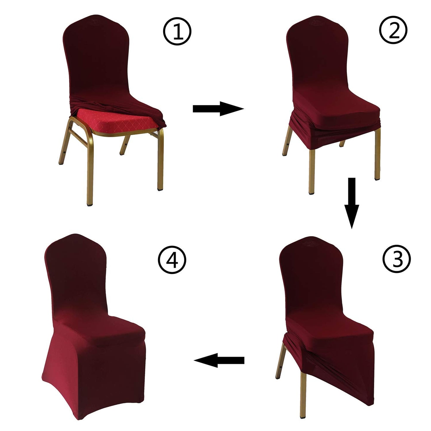 WELMATCH Burgundy Stretch Spandex Chair Covers - 12 pcs Wedding Party Dining Scuba Elastic Chair Covers (Burgundy, 12)