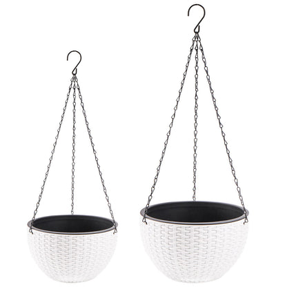 Foraineam 2-Pack Dual-pots Design Hanging Basket Planters Self-Watering Indoor Outdoor Plant & Flower Hanging Pots with Drainer and Chain, 2 Size Assorted (White)