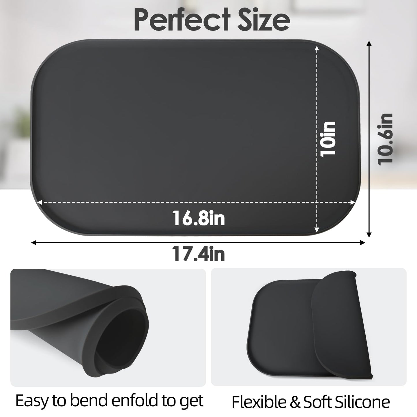 TOHONFOO Silicone Coffee Mat with Lip, 19.7'' x 15'' Heavy Duty Bar Mat, Coffee Tray for Countertop Fit Under Machine Pot Espresso Machine, Grey