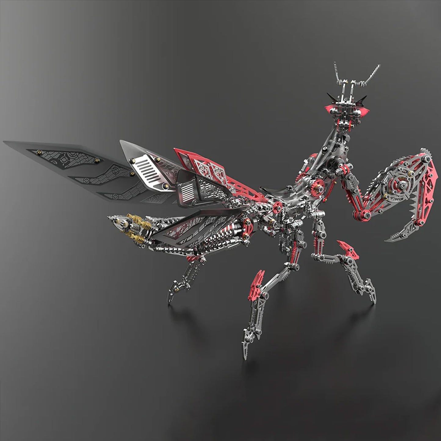 Metalkitor 3D Metal Puzzles for Adults, Giant Mantis Model Kit - Steampunk DIY Ornament - Assembly Jigsaw Crafts Brain Teaser - Perfect Room Decor and Gift Choice(1200+PCS, Black Red) (Black Red)
