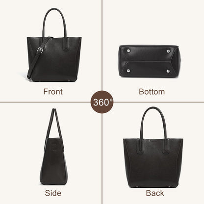 MFFOR Tote Bag for Women, Genuine Leather Crossbody Handbags, Top Handle Bags, Shoulder Purse with Detachable Strap (Black)