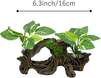 Fish Tank Decorations Aquarium Decor Ornaments Betta Silk Leaf pad Hammock Artifical Driftwood Cave Goldfish Bowl Accessories (Type-H)