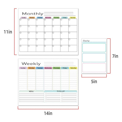 Hivillexun Magnetic Dry Erase Calendar for Fridge - 3 Pack Monthly, Weekly & Daily Planner Set (14"x11"), Includes 8 Ultra-Fine Tip Magnetic Markers & Large Bone Eraser, Reusable Whiteboard