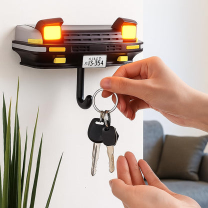 Retro Car Key Holder Wall Mount – Creative Automotive Key Rack with Hooks, Vintage Car Front Design, Home Entryway Organizer for Keys and Small Items