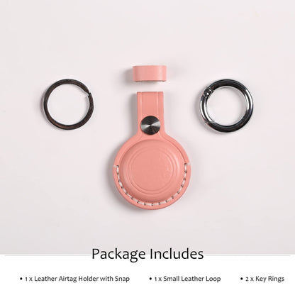 KEEPXYZ Genuine Leather Airtag Holder Suitable for Apple Airtag Keychain Leather, Small Air Tag Holder with Key Rings, Protective Airtag Case Cover Accessories (Pink V1.0)