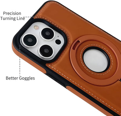 WarmWhisper Leather Material with Metal Magnetic Folding Stand,Luxury Leather Invisible Stand Phone Case Cover for iPhone 12-17 (iPhone15 Pro Max,Brown)