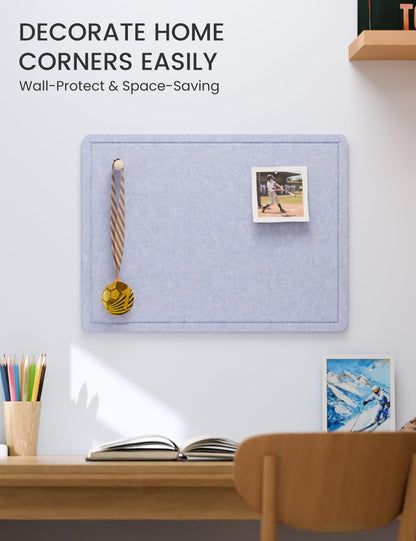 Fluxynara Bulletin Board, 23.6" x 17.5" Cork Board Alternative with 12 Safe Removable Adhesive Tabs, Foldable Felt Pin Board for Home Office, Classroom, Bedroom,Entryway for Walls—Soft Periwinkle