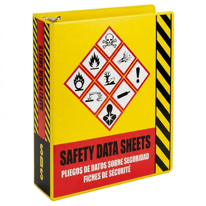 Ring Binder Depot SDS Binder, Heavy Duty 3 Ring Binder with 1.5 in Capacity Holds 250 Pages, Trilingual with EnglishSpanishFrench, Durable and Highly Visible Safety Data Sheets, Yellow