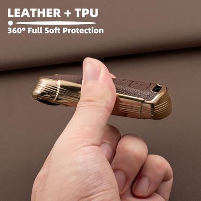 Axtrulix Key Fob Cover for Mercedes Benz with Key Chain, Upper Leather + Soft TPU Key Cover Case Shell for Mercedes C E S GLC CLE EQE EQS 300 350 450 500 560 580 AMG (Brown)