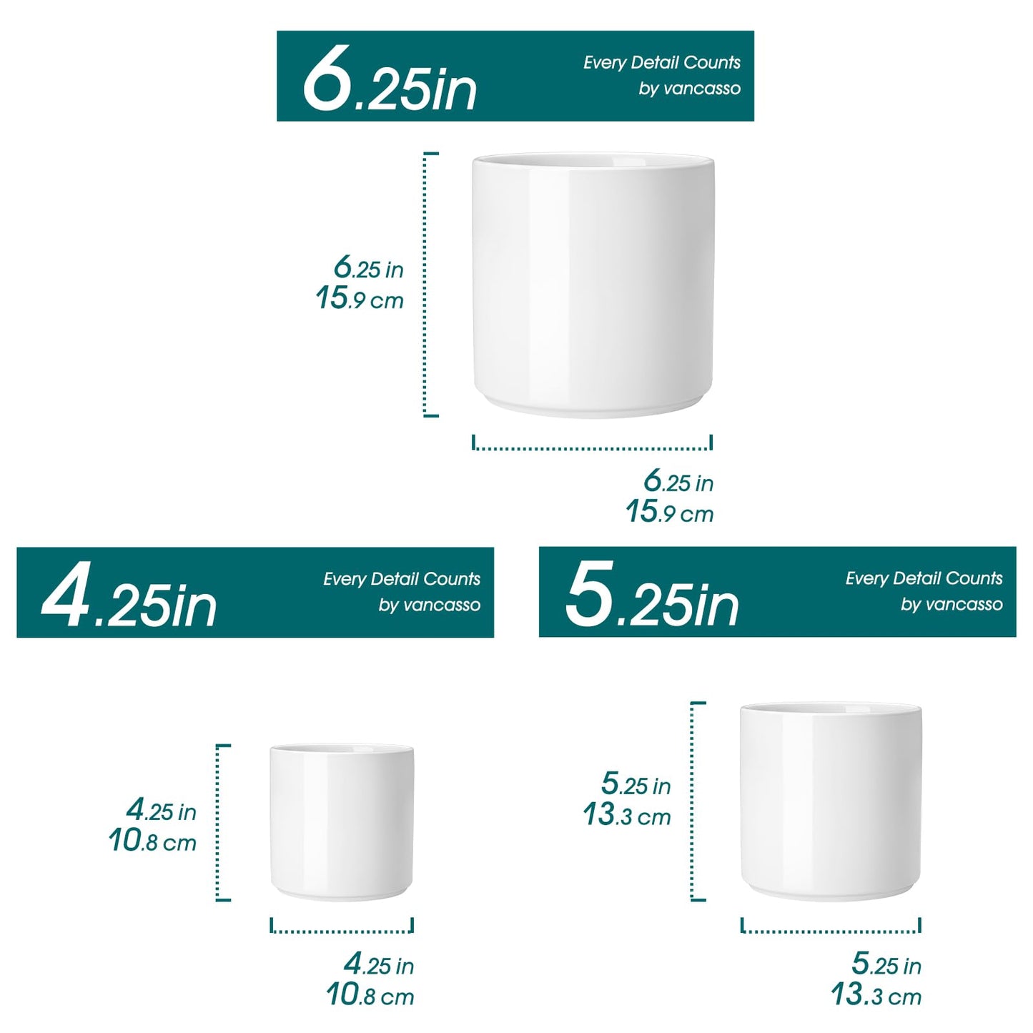 vancasso Ceramic Plant Pots, 6 Piece Planters for Indoor Plants, 4.25+5.25+6.25 Inch Flower Pots with Drainage