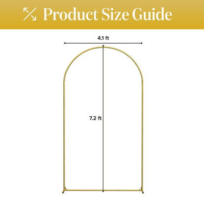 7.2FT Gold Wedding Backdrop Arch Stand with White Spandex Cover – Metal Frame, Water Weights & Storage Bag – Party, Birthday, Baby Shower, Bridal Shower, Wedding Ceremony, Photo Booth Decor
