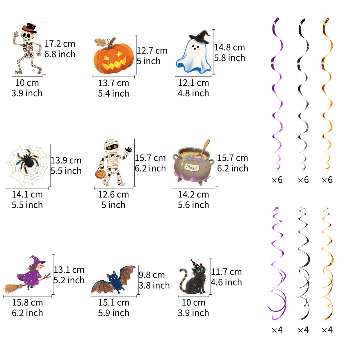 30Pcs Halloween Hanging Swirl Decorations Pre-Assembled Ceiling Streamers with Ghost Pumpkin Spider Skull Cutout Decor for Halloween Birthday Party Baby Shower Office School Home Decorations