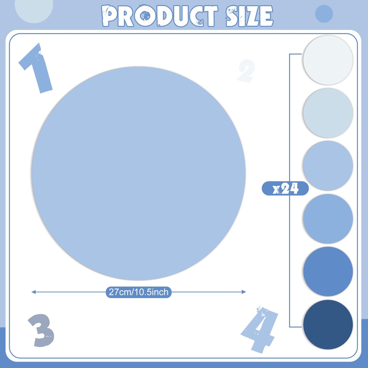Lincia 24 Pack Colorful Dry Erase Dots Circles Spots for Classroom Table 10.5 Inch Removable Vinyl Desktop Stickers Spots Wall Decals for 100th Day of School Teacher Students Home (Blue Colors)