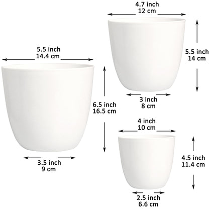 Youngever 6 Pack 4.5 Inch, 5.5 Inch, 6.5 Inch Plastic Planters Indoor Flower Plant Pots Combo (White)