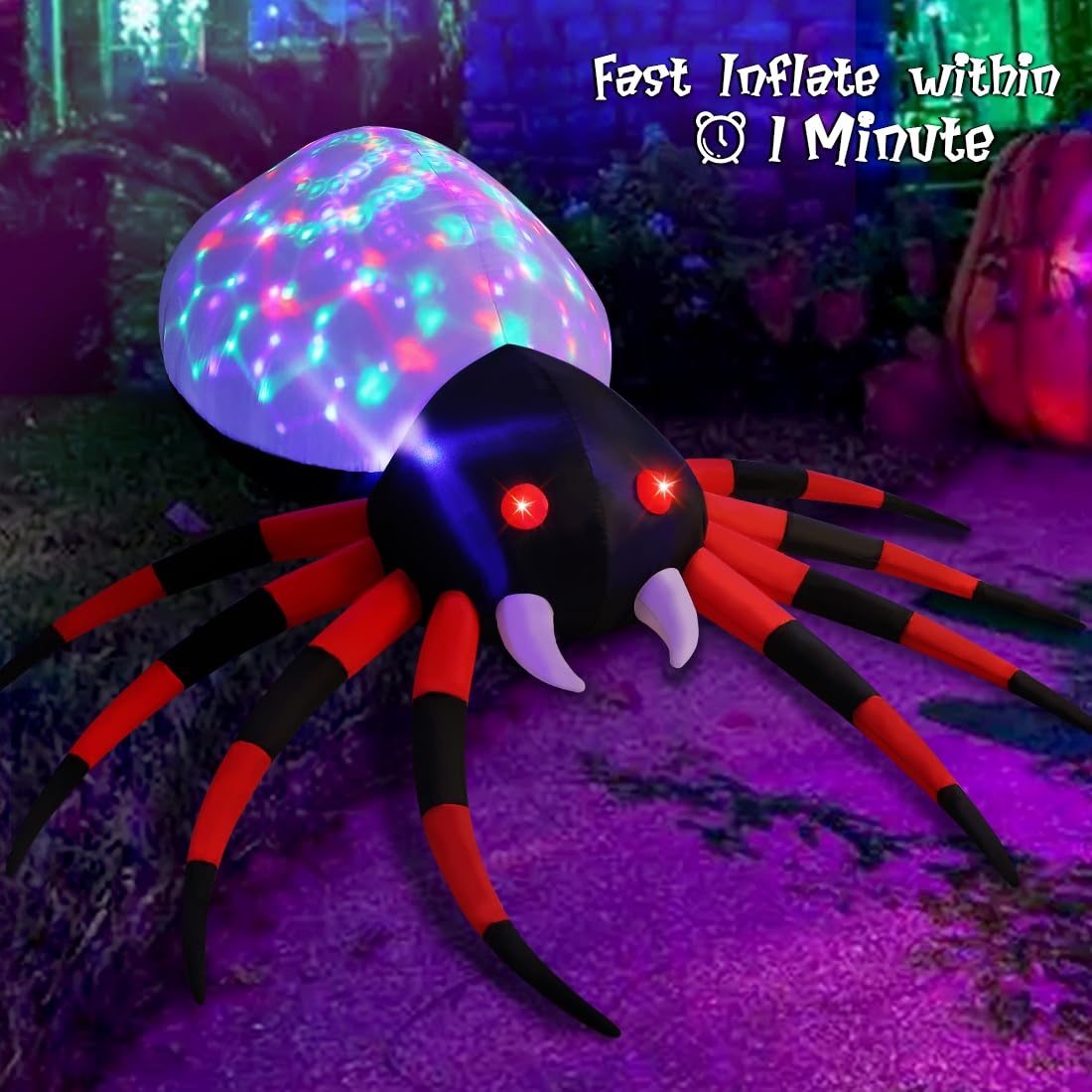 GOOSH 5 FT Halloween Inflatable Spider Outdoor Decoration with Magic Light Blow Up Yard Spider Inflatables Holiday Inflatables for Outdoor Yard Garden Lawn Decor