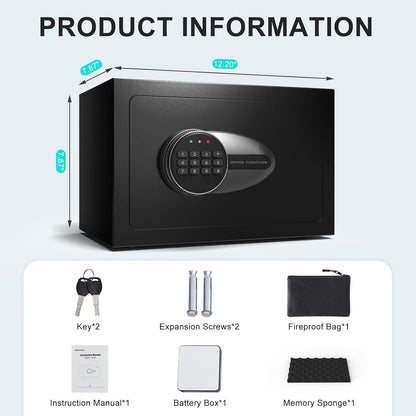 BONANO Small Safe, 0.5 Cubic Safe Box with Electronic Keypad and Fireproof Waterproof Bag, Small Safety Box for Money Cash Valuables, Dual Alarm System, Safes for Home Hotel Office