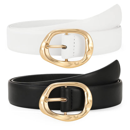 TRIWORKS 2 Pack Leather Belts for Women Fashion Waist Belt with Liquid Shapes Women Belt for Jeans Pants Dresses