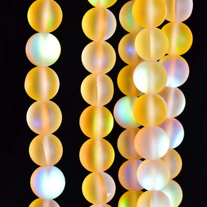 Asingeloo 60PCS 6mm Natural Yellow Mystic Aura Quartz Gemstone Frosted Matte Titanium Round Loose Spacer Beads 15 inch Full Strand Crystal Healing Power Quartz