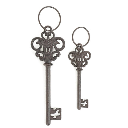 Sungmor Cast Iron Skeleton Keys, Set of 2 Large Old Fashioned, Decorative Wrought Iron Wall Art, Home Garden Farmhouse Halloween Decor, Rustic Brown