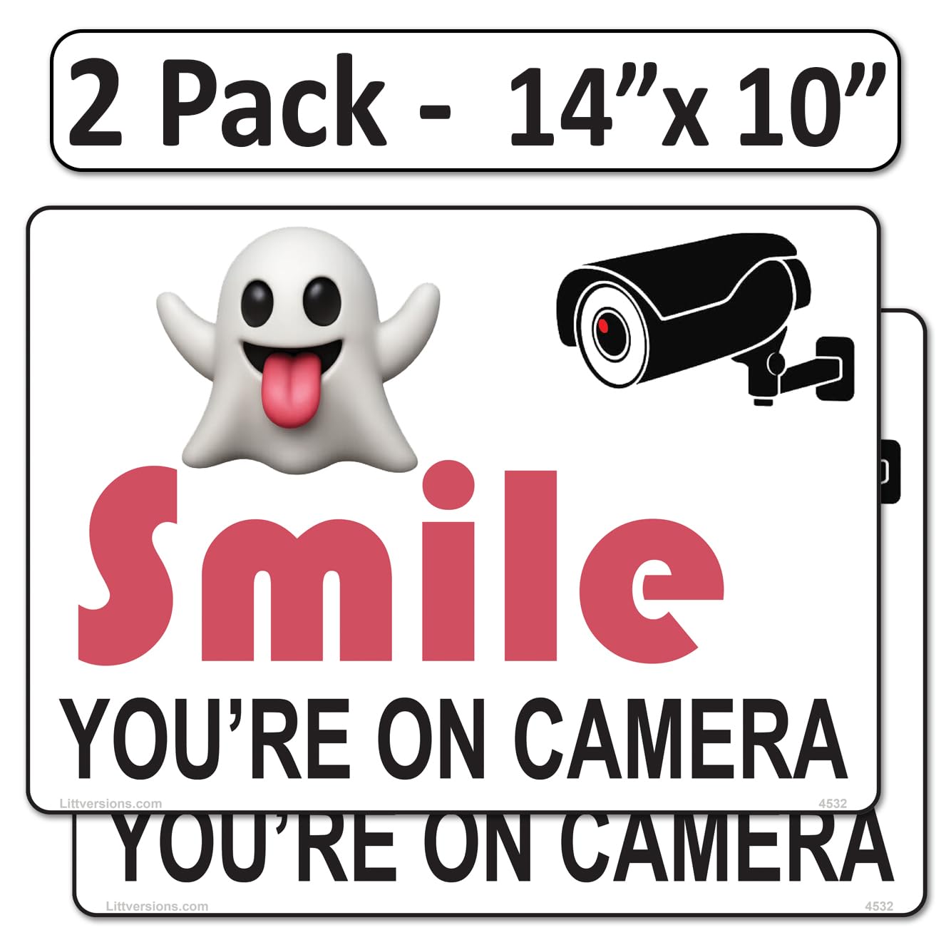 2 Pack 10"x14" Laminated Vinyl Funny Ghost Smile You're On Camera Video Surveillance Labels Stickers Sign Decals Security Sign for Home, Business, Cars, Windows, and CCTV Systems