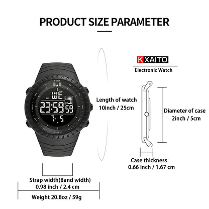 KXAITO Men's Watches Sports Outdoor Waterproof Military Watch Date Multi Function Tactics LED Face Alarm Stopwatch for Men (6256 Black)