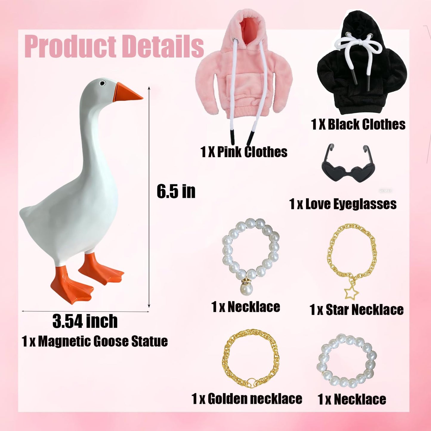 Desk Mini Goose Key Holder 6.5 Inch,Mini Goose Accessories With 2 Pieces Desktop Goose Clothes Love Eyeglasses Pearl Necklaces Gold Necklaces,One Silly Goose Birthday Decor,Includ Goose Statue Decor.