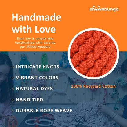 Bucky The Squirrel Dog Toy Handmade Eco Cotton Rope Squirrel Toy for Dogs - Natural, Non-Toxic Dyes, Dog Chew Toys for Small & Medium Breed Dogs, Cats (Small)