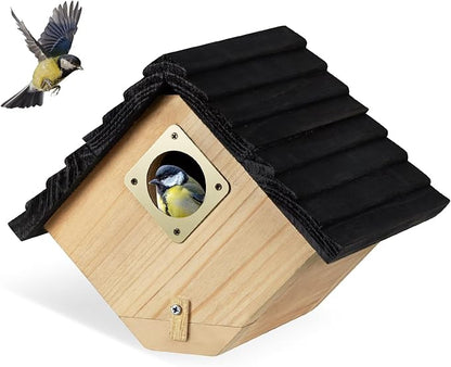 NATUREYLWL Bird House for Outside, Outdoor Bird Houses for Bluebirds, Finches & Cardinals, Wooden Birdhouse with Easy Clean Design, Hanging Birds Nest Box for Garden Decoration (8.6 x 5.9 x 7 Inch)