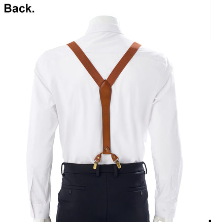 UPSONG Men's Y-Back 4 Metal Clip Elastic Suspenders Vintage Brown Braces Perfect For Both Casual&Formal