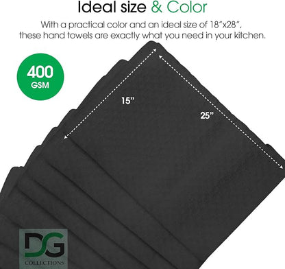 DG Collections Premium Dish Towels for Kitchen, 8 Pack, 15x25 Inch - 100% Cotton Kitchen Towels with Hanging Loop, Highly Absorbent, 400 GSM Bar Mop Cleaning Towels - Dark Grey