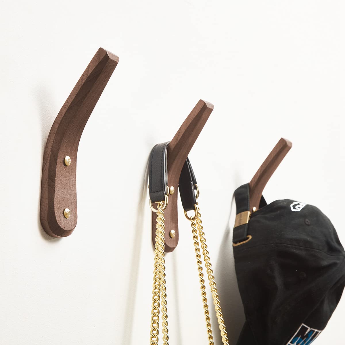 COCOYA 2Pack Wood Hooks Wall Mounted, Minimalist Easy Install Natural Real Walnut Cute Mid Century Modern Simple Rustic Boho Home Foyer Entryway Decor, for Hanging Hat Cap Bag Coat Towel Clothes