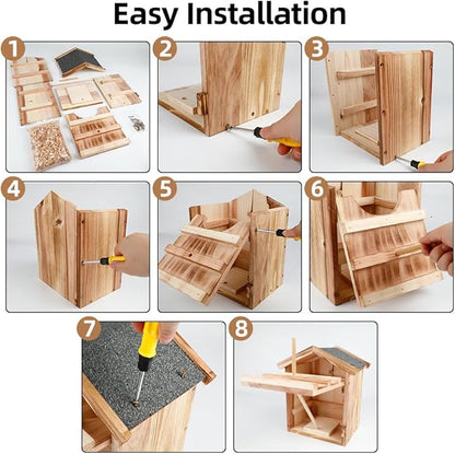 Owl House Owl Nesting Box for Outside: Handmade Wooden Bird House with Bird Stand - 100% Solid Wood Nesting Box