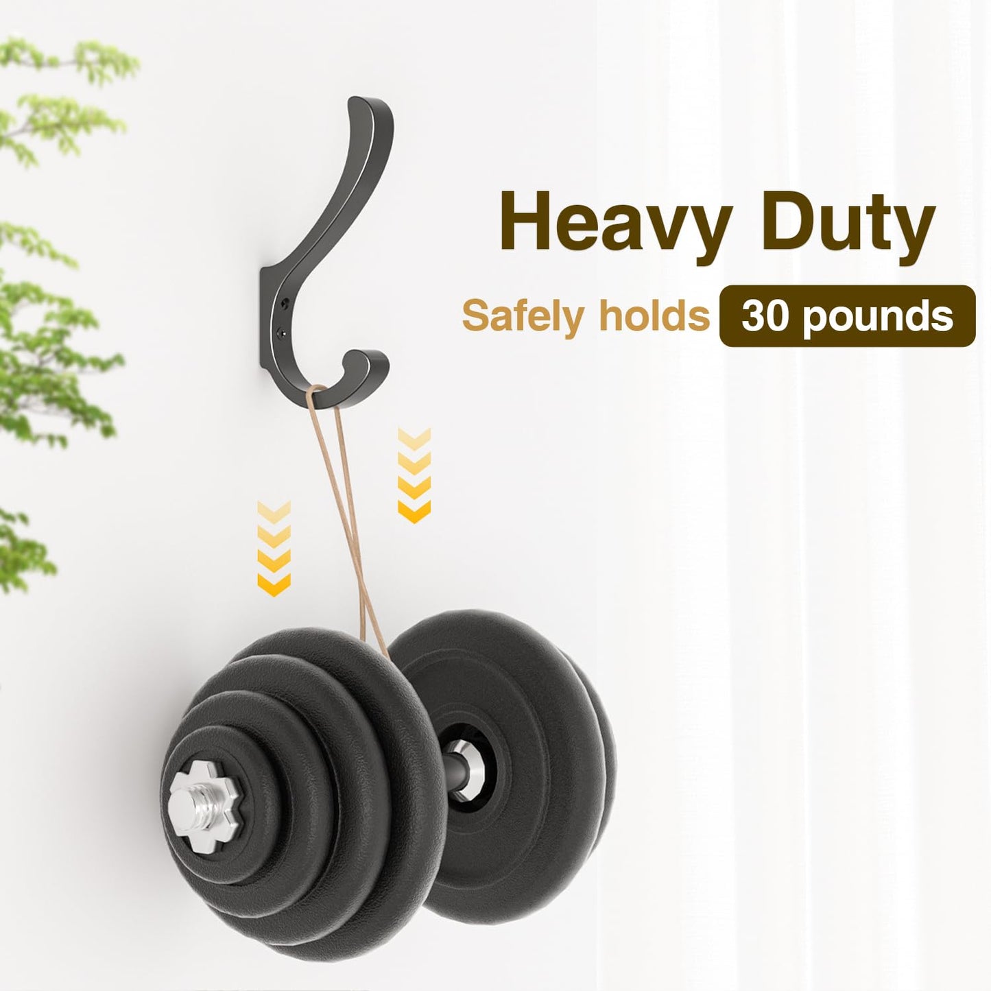 Hanging Coat Hooks Wall Mount - Heavy Duty (30LB), Large Coat Hanger Wall Hangers, Metal Hooks For Towels, Backpacks, Hats, Jackets, Keys, Bags, Robes, Dog Leashes (6 Pack)
