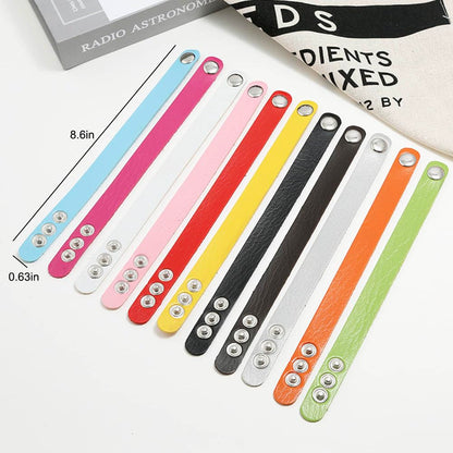 KABAKE 20 Pack Faux Leather Bracelet Blank Snap Bracelets Colorful Adjustable Plain PU-Leather Wrist Cuffs for Men Women DIY Craft Wristbands
