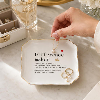 Retirement Gifts for Women - 4"x4" Ceramic Jewelry Dish Tray- Difference Maker Gift Thank You Gift for Woman Coworkers Teacher Employee Appreciation Gifts